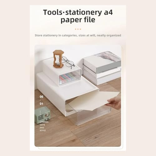 Boîte de rangement de bureau transparent tiroir plastique A4 - 5