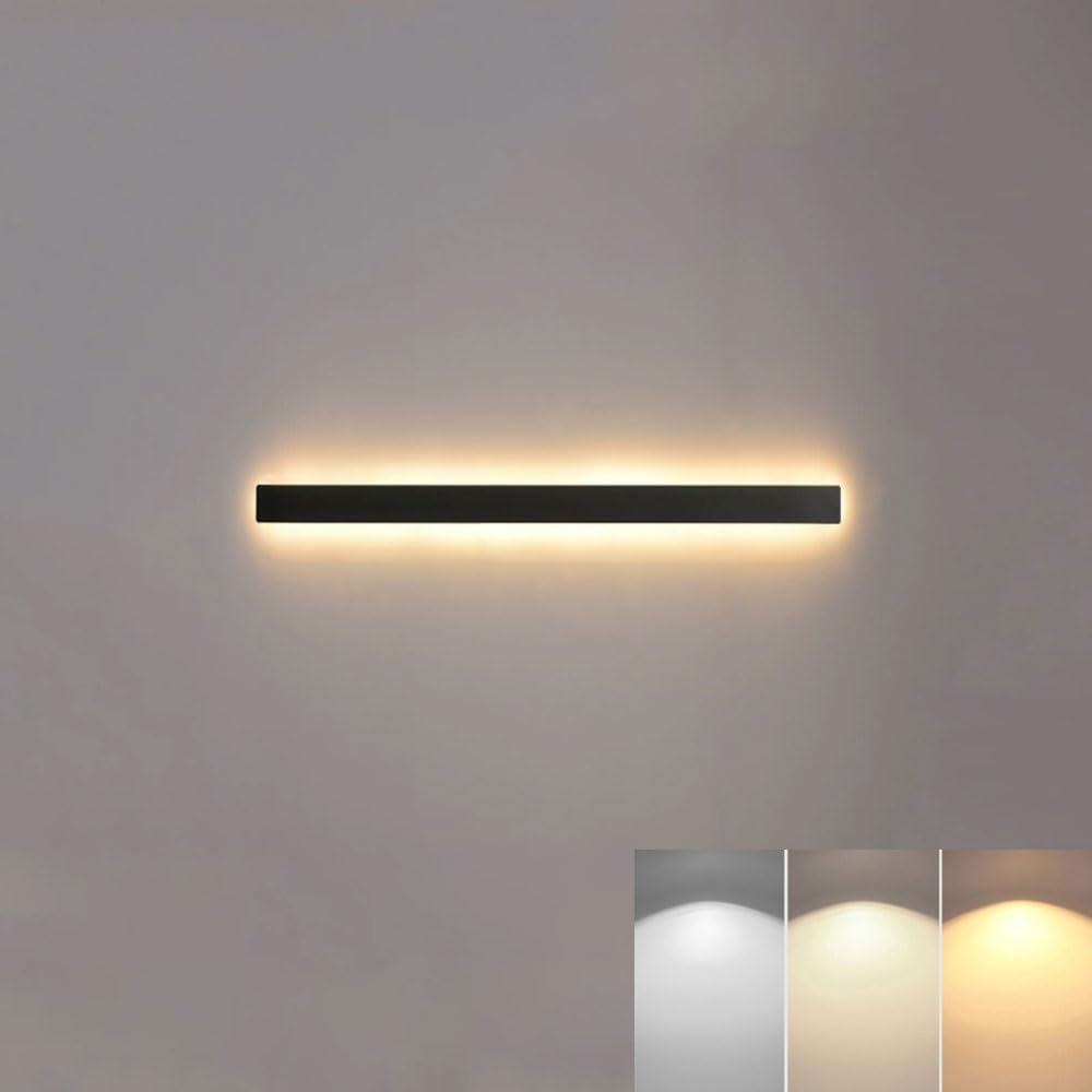 SXECAEPS Black Wall Sconce LED Light Fixture Linear Strip Lamp Bar, 3CCT Switchable, Rectangular Sconces Lighting for Living Room Hallway Bedroom Stairs(60cm)