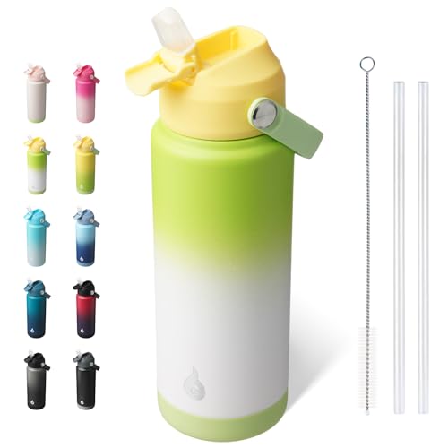 Image of BJPKPK Water Bottle with Straw Lid, 24oz Vacuum Insulated Water Bottles, Metal Stainless Steel Thermo for Sports, Travel, BPA Free Leak Proof Thermo, Cups, Flasks, Tumblers,Green