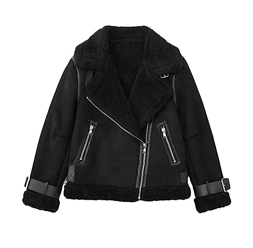 Veste d'hiver en daim femme blouson chaud laine d'agneau et ceinture