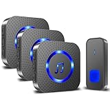 Funkklingel, 400m Reichweite Funk Türklingel 3 Plug-in-Empfänger Aussen Wasserdicht Haustür Klingel mit 55 Klingeltönen, 5 Lautstärken, Blinkende LED, Schwarz Hausklingel Sets