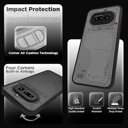 Image of RIGGEAR Shockproof Sleek Hybrid Armor Back Cover Case for Nothing Phone 4a 5G (Smoke Black Matte PC + Black TPU Bumper)