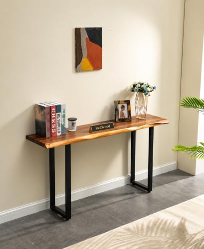 Image of Redwood Sheesham Wood Console Table for Living Room | Entryway Hallway Sofa & Fish Tank Table for Home & Office | Wooden Side Entrance Table with Solid Black Coated Iron Metal Legs|Natural Teak Finish