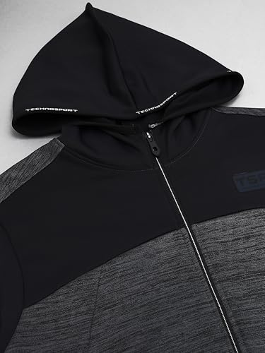 Image of TECHNOSPORT Men's Self Design Hooded Slim Fit Fleece Jacket