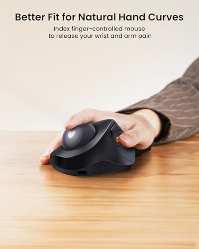 ProtoArc Kabellose Bluetooth Trackball Maus, EM03 NL Wiederaufladbare Ergonomische Trackball Mouse mit Fingerbedienung, 2.4G & Dual-Bluetooth Multi-Geräte für PC, Mac, Windows Büroarbeit - Schwarz