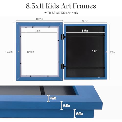 Image of [2-Pack] Kids Art Frames, 8.5x11 Front Opening Kids Artwork Frames Changeable, Dark Blue Artwork Display Storage Frame for Wall, Holds 50 Pcs, for 3D Picture, Crafts, Children Drawing, Hanging Art,