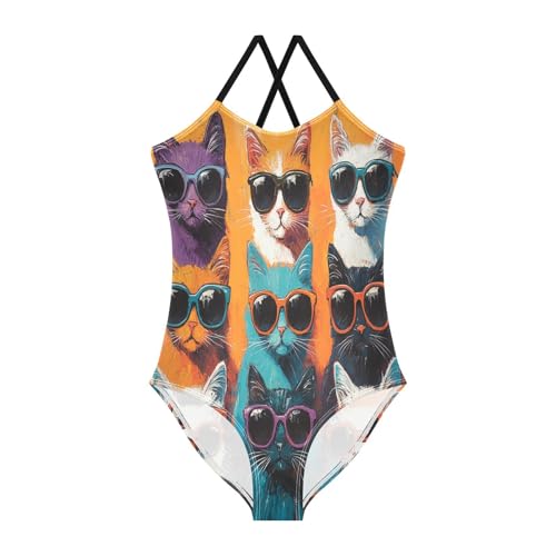CaTaKu Girls One Piece Swimsuits Cats Sunglass Funny Toddler Bathing Suit for Girls Kids Swimwear 3-10Y