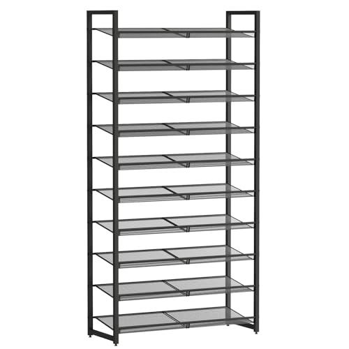 Image of Shoe Rack, 10-Tier Metal Shoe Organizer, Tall Shoe Rack for Closet,entryway,Garage, with Adjustable Flat or Angled Shelves, 42-50 Pairs,Shoes that can accommodate The Whole Family.