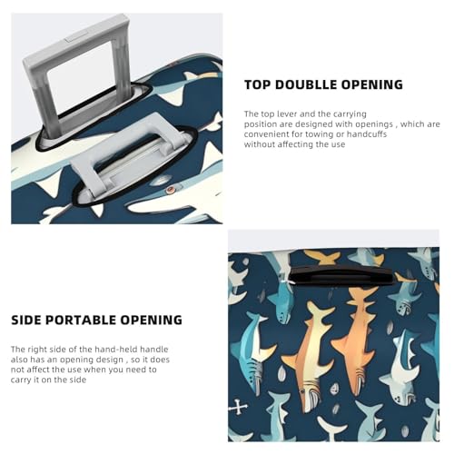 sharks nautical print Trolley case protective cover, Fashion Suitcase Protector Fits, hidden zipper4