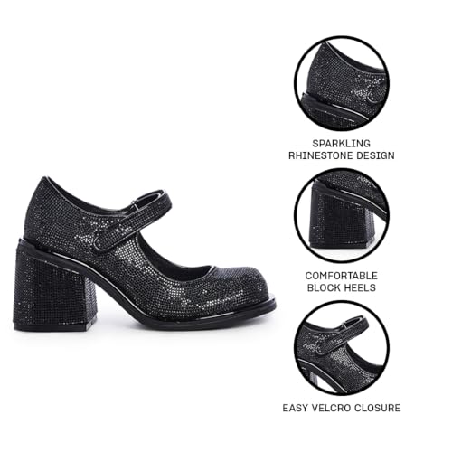 Dolls Kill Desire Me Rhinestone Mary Janes by Sugar Thrillz – Pumps with Sparkling Rhinestones, Block Heels, and Hook-and-Loop Closure, Perfect for Parties and Nights Out3