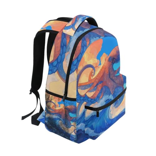 Sac à dos école octopus bleu vagues filles garçons solide