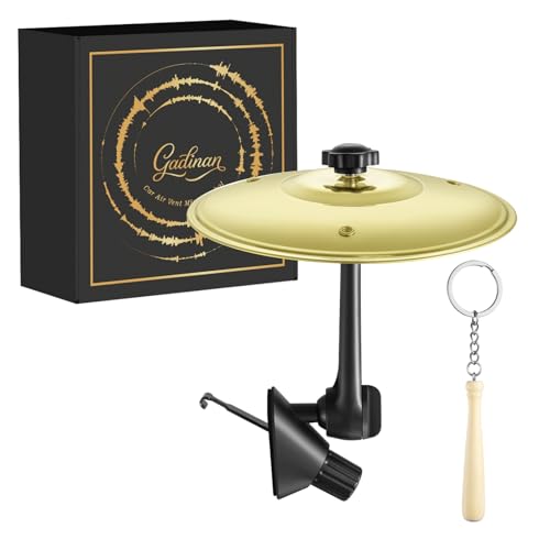 Mini Car Drum Cymbal For Car Air Vent (Gold) Crash Cymbal Dashboard Ornament Accessory for Musicians Drummers Music Lovers Funny Auto Interior Gift for Men Women Teens
