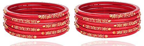 Image of NMII Glass and Studded with Zircon Gemstone or Beads Glossy Finished Bangle set for Women and Girls