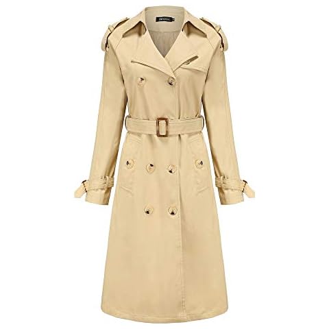 Womens Waterproof Jacket Long Draw Back CottonTrench Coat Raincoat WIth Belt Lined Outdoor Windbreaker Long Sleeve Zipped Trench Coats (Khaki, XXL) Cover
