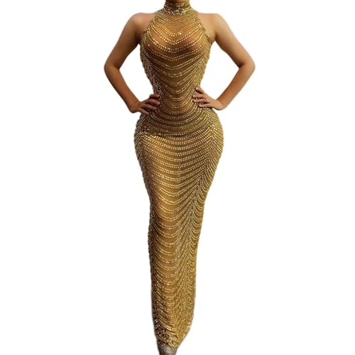 Gold Beadings Crystals Shiny Split Mermaid Prom Shower Party Dress Evening Gala Pageant Gown