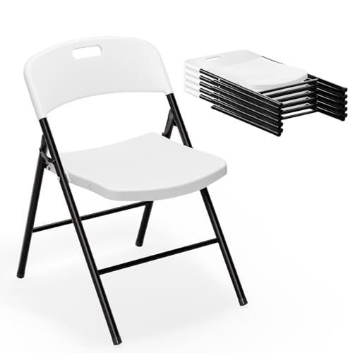 VINGLI Folding Chairs, Plastic Foldable Chair, Capacity up to 350 lbs, Portable Seating for Indoor Outdoor Events Parties Camping Work School Commercail (6, White)