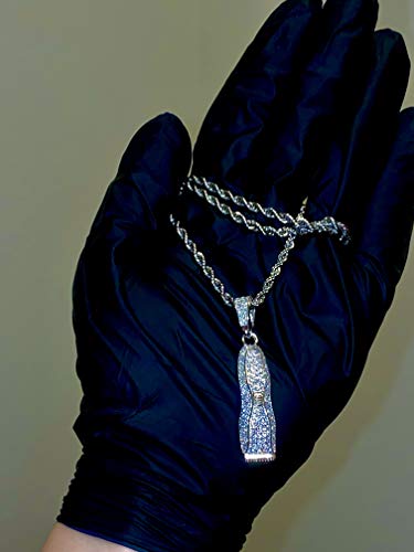Men Women 925 Italy Iced Silver Iced Barber Razor Charm Ice Out Pendant Stainless Steel Real 2 mm Rope Chain Necklace, Mens Jewelry, Iced Pendant, Rope Necklace2