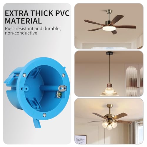 Image of 1PCS XIUTE 1 Gang PVC Round Ceiling Electrical Box,Old Work, 4.25 inch Dia with Grounding Strap and Screw,18 Cubic Inch,Blue,ETL Listed