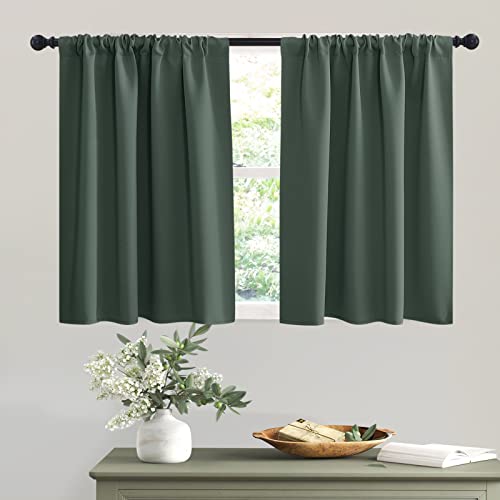 Ryb Home Blackout Curtains For Rv Camper Windows, Privacy Thermal Insulating Mini Curtains & Drapes For Bedroom Bathroom Basement Kitchen Door Window Cover, W 42 X L 36 Inch, Dark Green, 2 Panels #TOP27