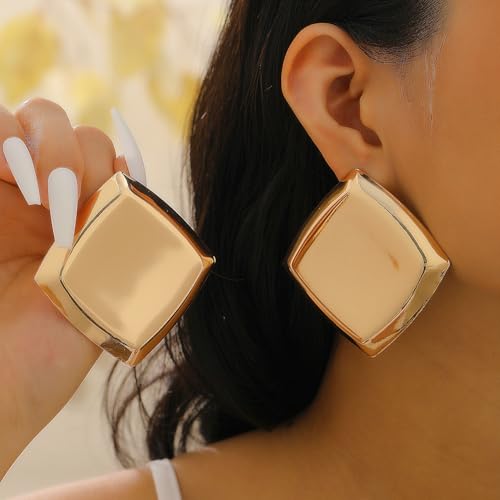 Gold Earrings for Women Big Large Stud Gold Plated Square Statement Earrings Jewelry Punk Party Jewelry2