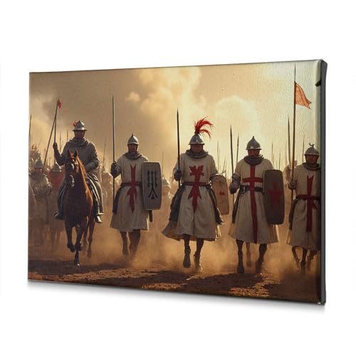 Tableau chevaliers en armure sur toile de salon 40x60 cm