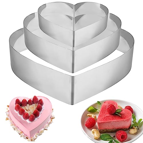 Fizdoqg 3 anelli per torte da 10/15/20 cm, in acciaio inox, per torte e dolci, a forma di cuore