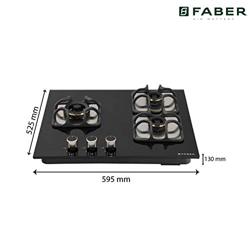 Image of Faber Glass, Mild Steel Hobtop Imperia 603 BRB Ci Bk 3 Brass Burner Auto Electric Ignition Glass and Mild Steel Top (Black)