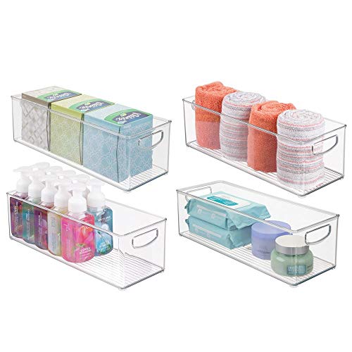 mDesign boîte de rangement avec poignées intégrées (lot de 4) u0096 grand rangement salle de bain pour maquillage, savons et shampooings u0096 caisse de rangement idéale pour les cosmétiques u0096 transparent