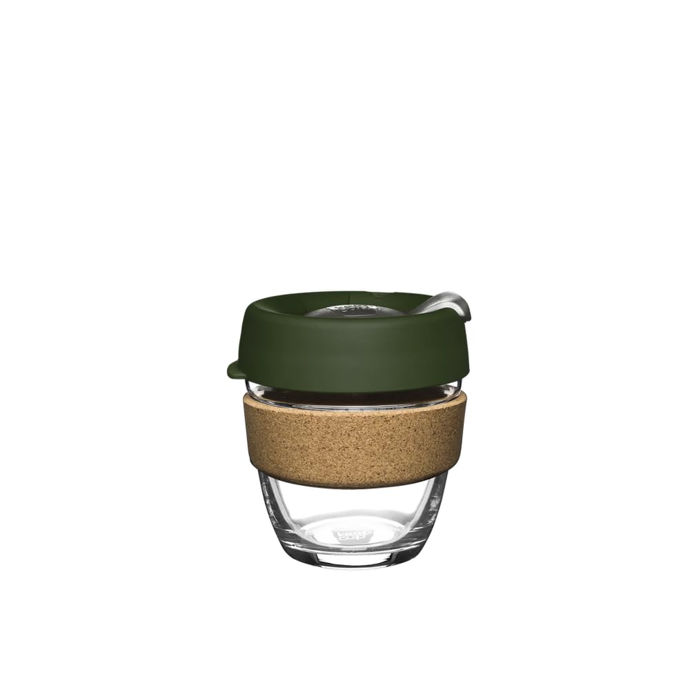 KeepCup Brew Cork - Reusable Coffee Cup Tempered Glass and Natural Cork, S 8oz/227ml - Pine