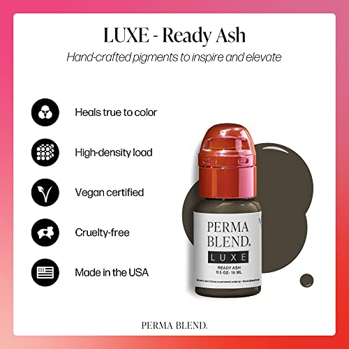 Perma Blend Luxe - Ready Ash - Microblading Ink to Enhance Lip Color or Permanent Eye Liner - Lip Tattoo & Lip Blushing Supplies for Permanent Lip Color - Ash Brown Tattoo Ink - Vegan (0.5 oz)