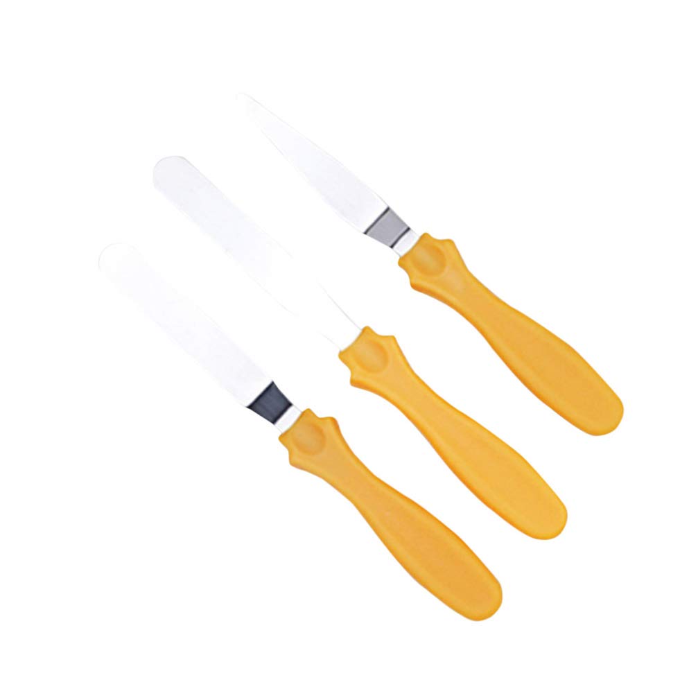 Hemoton 3Pcs Stainless Steel Butter Cream Spatula Icing Spreader Cream Scraper for Cake Smoother (Random Color)