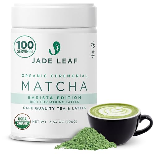 Image of Jade Leaf Matcha Organic Ceremonial Grade Matcha Green Tea Powder - Barista Blend - 100% Pure Japanese First Harvest Green Tea for Lattes from Uji and Kagoshima, 100g / 3.53 Ounce (Pack of 1)