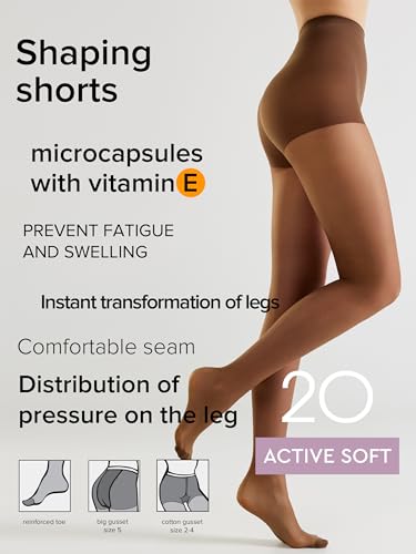 Image of Conte Sheer Full Support Control Top Pantyhose Tights with Vitamin E for Sensitive Skin Active Soft 20 Den