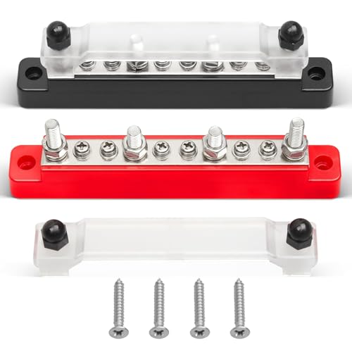 RED WOLF 150A 12V Bus Bar 4 x 1/4 (M6) 6 x #8 (M4) Studs Power Distribution Terminal Block 48V DC Car Boat Marine Solar System Black Red