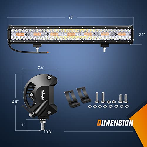 Image of Nilight 20inch Amber White Strobe 6 Modes 420W LED Light Bar | Constant /Flash 6 Modes Memory Wiring Harness Kit, Spot-Flood Combo Beam Auxiliary Lights Fit Truck Car ATV Jeep