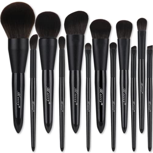 EVRCHGIEA Makeup Brush Sets, 12 PCS Wood Handle Soft Synthetic Fiber Hair Makeup Set,Premium Synthetic Foundation Blending Blush Concealer Eye Shadow Makeup Brush Set