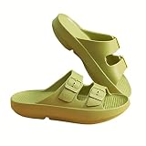 CHEFRU Zapatillas De Baño Plataforma Gruesa Buckle Cloud Slippers Women Summer Beach Eva Sin Deslizamiento Sandalias De Tobogan-Green,40-41