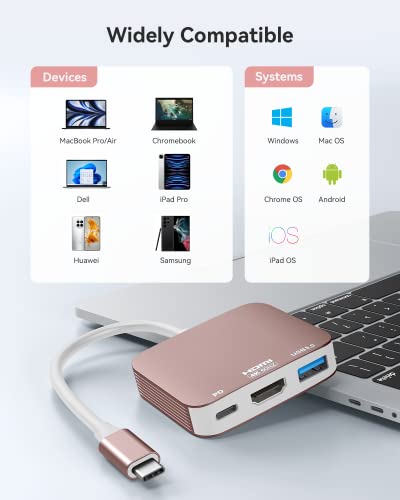Image of vilcome USB C to HDMI Adapter【4K@60HZ】, HDMI to USB C Adapter Multiport with USB Type C PD & USB 3.0 Port, Compatible for MacBook Pro /Air, iPad Pro /Air, Dell XPS, iPhone 15 Pro /Max, Android (Rose)