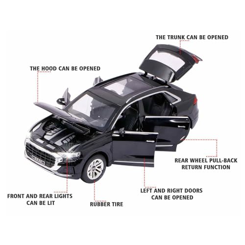 Image of 1 /24 Diecast Metal Big Q8 Toy Car Pull Back with Openable Door and Light Sound Car Gifts Toys for Kids