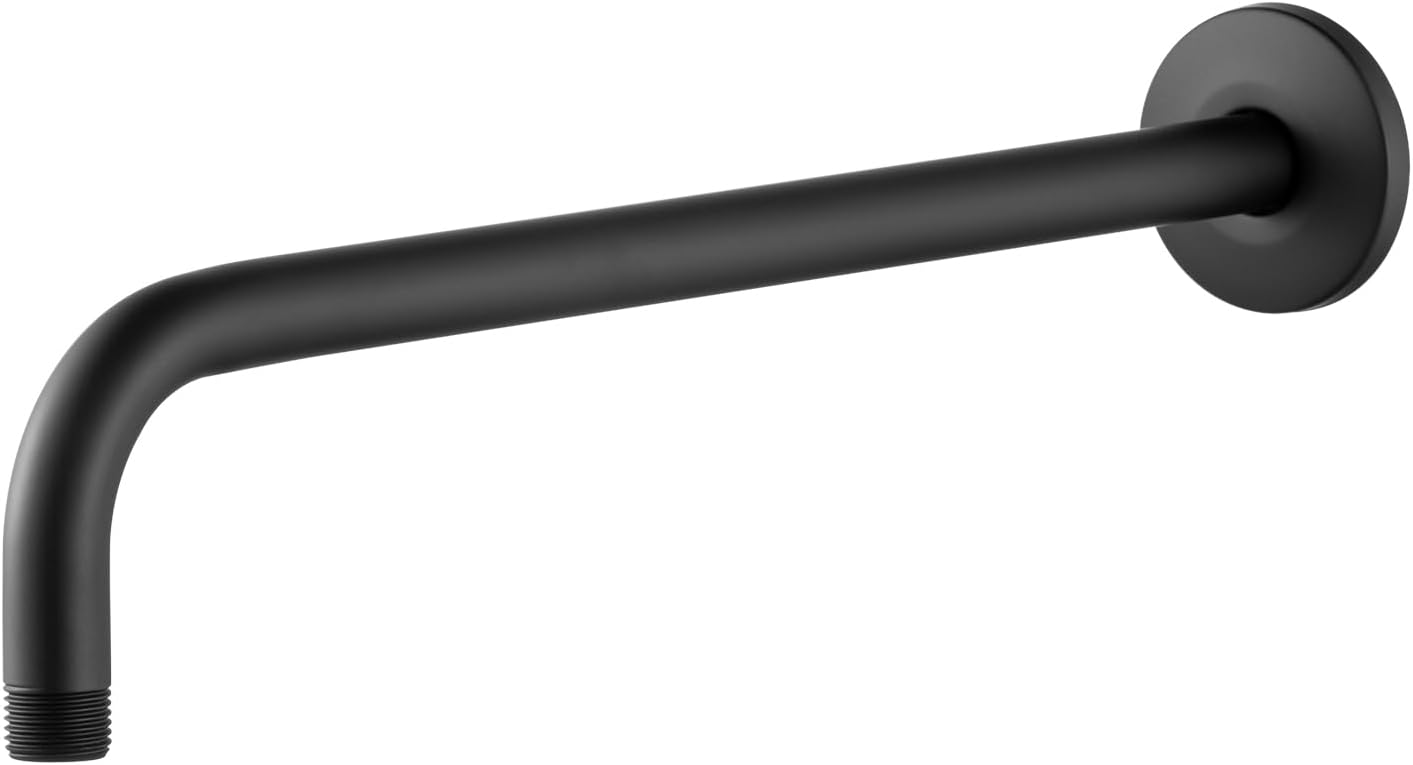 Shower Arm with Flange, 16 in Wall Mount Replacement Angle Shower Head Arm Wall-Mounted For Fixed Shower Head & Handheld Showerhead, Matte Black