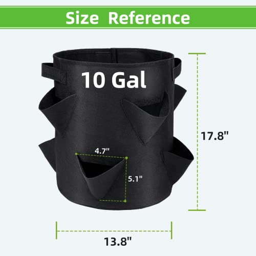Future Way Strawberry Grow Bag, 10 Gallon Fabric Strawberry Planter With 8 Side Pockets, Reinforced Handle & Stitching, Perfect For Strawberries, Herbs, Flowers, 6 Pack #TOP2