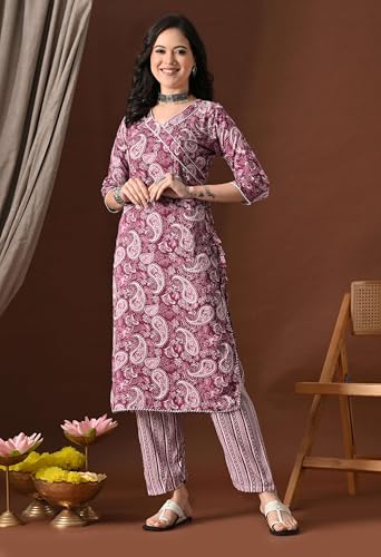 Image of Amazon Brand - Tavasya Women Cotton Anarkali Kurta Pant Dupatta Set | Printed Ethnic Suit Set | Flared Anarkali Kurta with Pant & Dupatta | Festive & Casual Wear