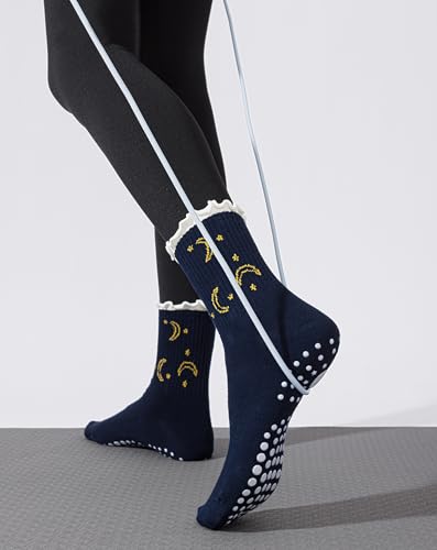Image of Yawlsow Pilates Grip Socks for Women Yoga Grippy Socks Cute Barre Non Skid Athletic Crew Sticky Sock Workout Hospital