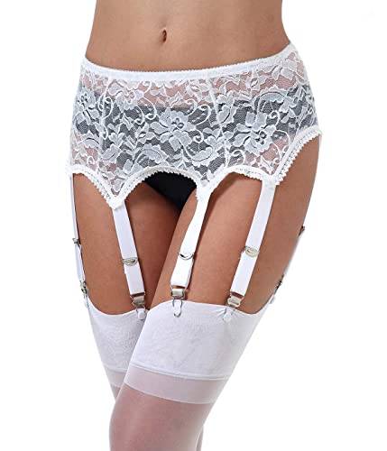 E-Laurels Lace Garter Belts Sexy Women's Mesh Suspender With Six Straps Metal Clip For Thigh High Stockings(Garter Belt Sold Only) (White_Lace, Large) #TOP24