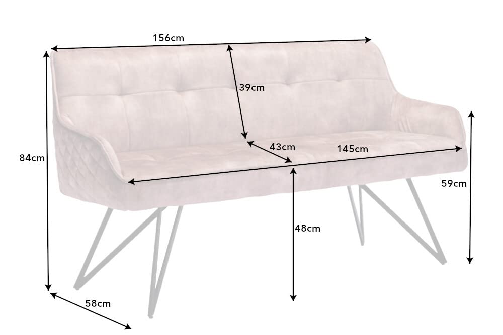 riess-ambiente.de Design Bank Euphoria 156cm Greige Samt im Retrostil mit Ziersteppung