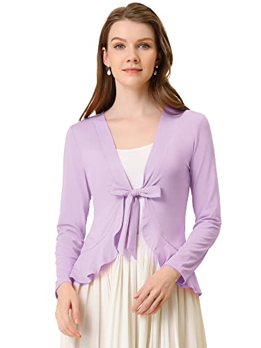 Image of Allegra K Women's Tie Front Sweater Dressy Casual Cardigan Draped Ruffle Shrugs for Women Dresses X-Large Light Purple