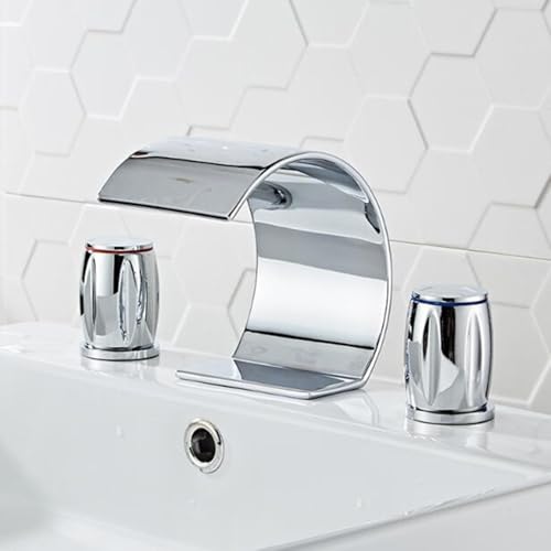 Grifos For Lavabo De Baño, Grifo De Lavabo En Cascada De 3 Orificios, Grifos De Lavabo De Latón Con Doble Manija Y Agua Fría Y Caliente De 3 Orificios(Chrome)