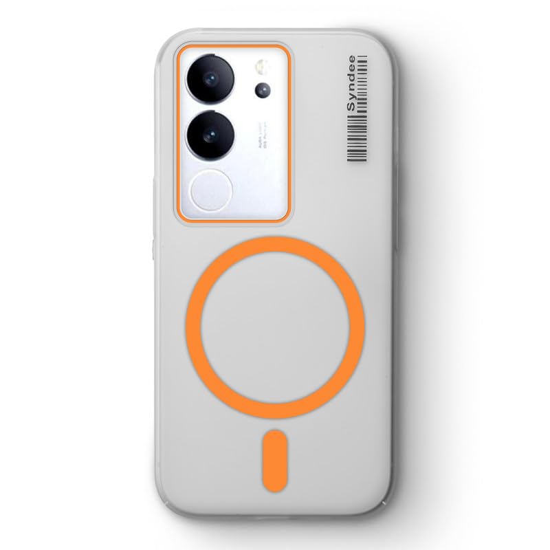Image of Mr. Case Back Cover for Vivo V29 5G Elegant Frosted White Translucent Back | Only Compatible with Wireless Magnetic Accessories | Anti-Scratch Shockproof Phone Case - Orange