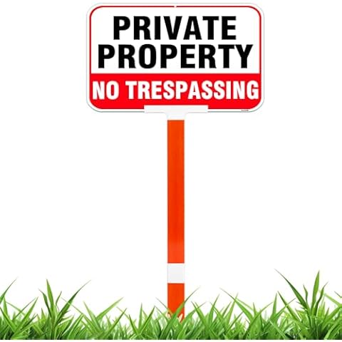Large Private Property No Trespassing Sign with Stake 14x10 Inch/37 Inch Adjustable Height Fiberglass Pole, 40-mil Thick Metal Aluminum Weatherproof and Long-Lasting, Ideal for Home and Business Cover