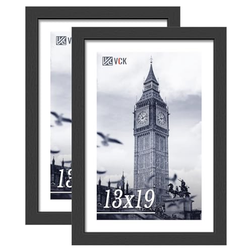 Image of VCK 13x19 Picture Frames - Black, Wide Border Solid Wood Frame, Display Posters in Horizontal and Vertical, for Home, Office, Gallery, Woodgrain Series, Wall Hanging, 2 Pack